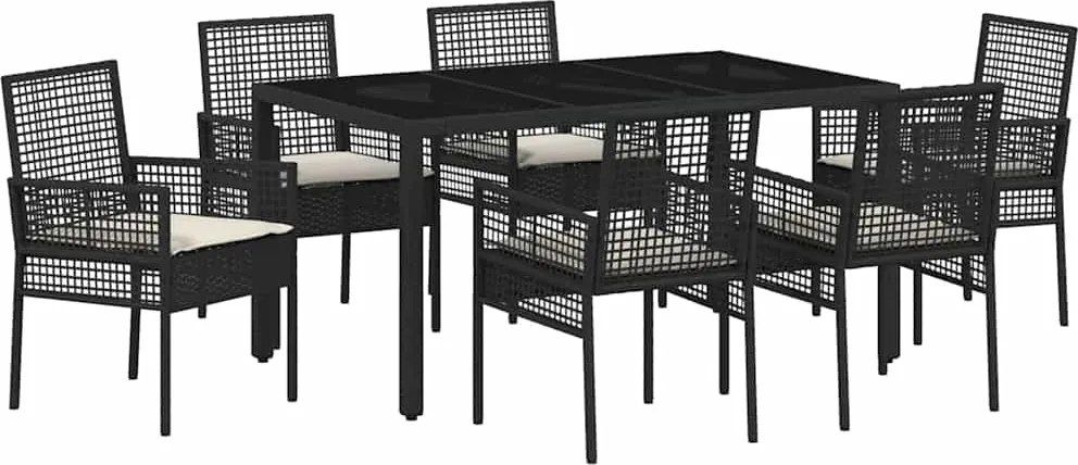 vidaXL Set de masă pentru grădină 7 pcs Negru poliratan