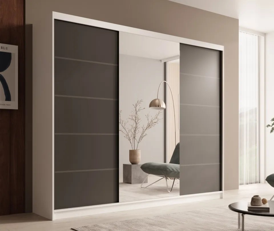 Dulap cu usi glisante si oglinda, 250x58x215 cm, Etna 250, ADRK Furniture (Culoare: Negru / Negru)