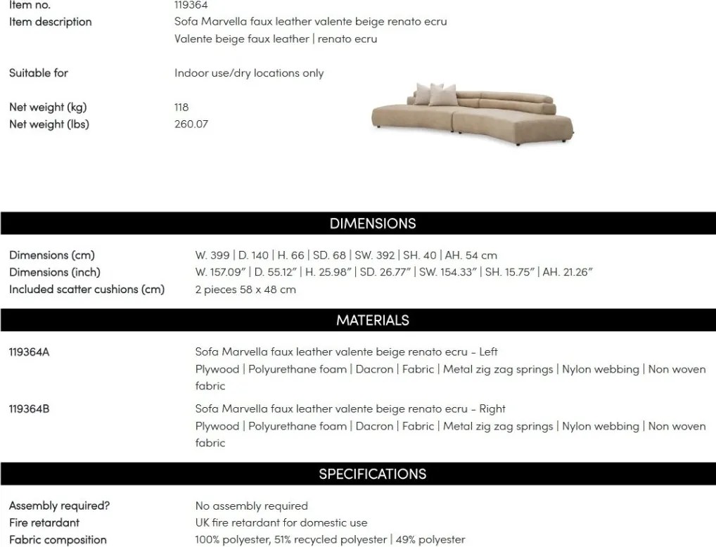 Canapea curbata design LUX Marvella, Valente beige