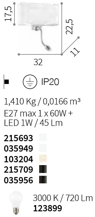 Aplica cu reader LED HOTEL AP2 ALL BLACK 215709 IDL