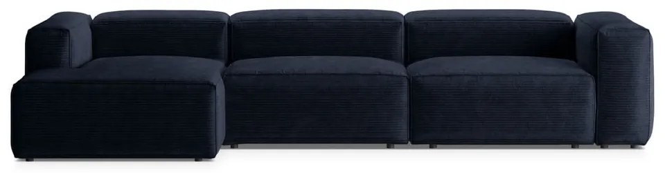 Colțar albastru închis cu tapițerie din catifea reiată (cu colț pe partea stângă/cu șezlong) Bergamo – Cosmopolitan Design