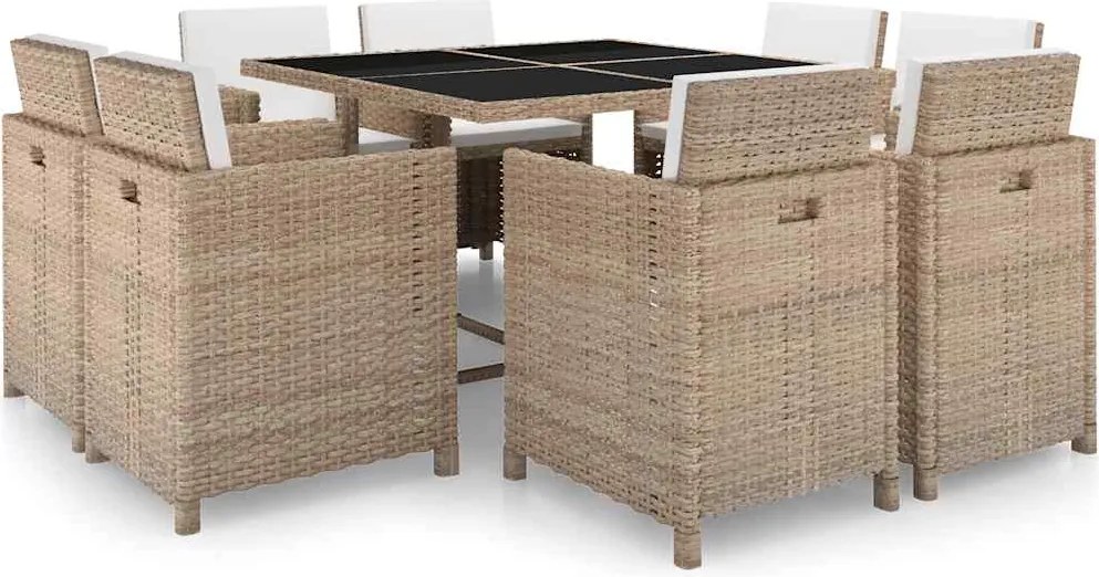 vidaXL Set mobilier de exterior cu perne, 9 piese, bej, poliratan