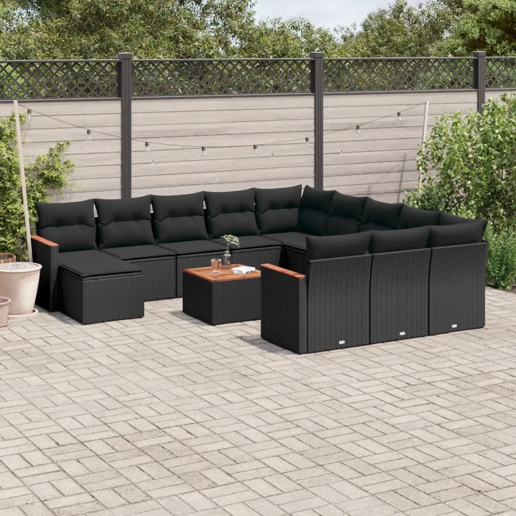 3258989 vidaXL Set mobilier de grădină cu perne, 13 piese, negru, poliratan