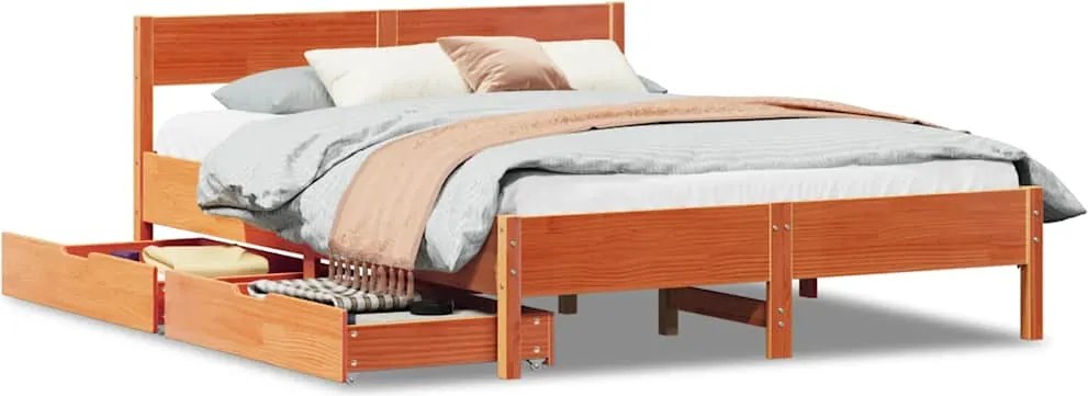 vidaXL Cadru pat fără saltea, maro ceruit, 135x190 cm, lemn masiv pin