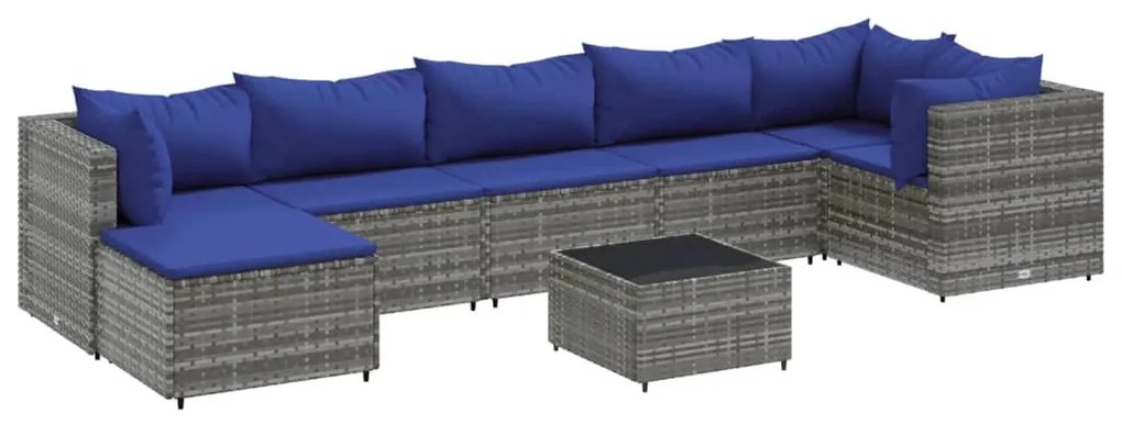 3308239 vidaXL Set mobilier de grădină cu perne, 8 piese, gri, poliratan