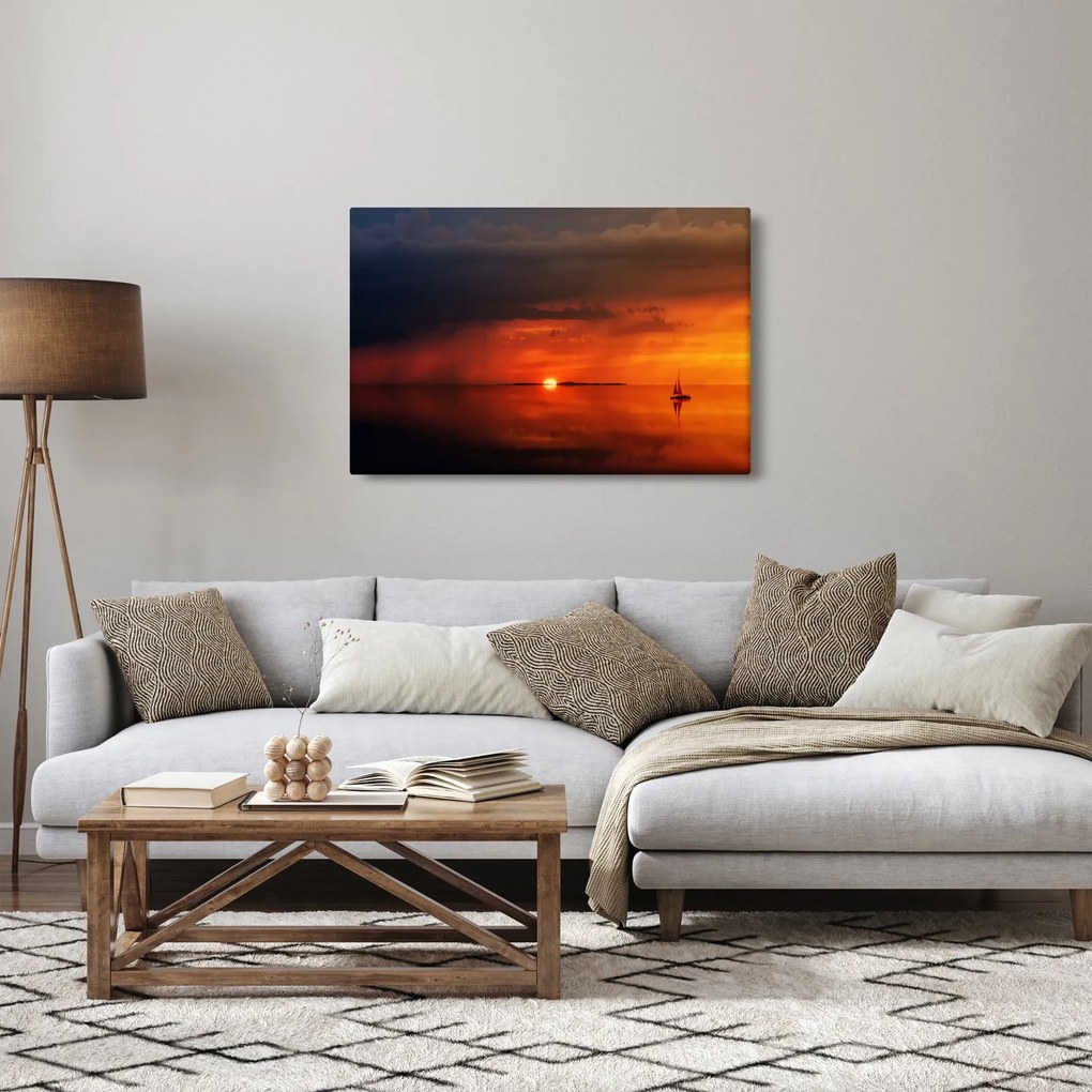 Tabloul apusului de soare cu barca (90x60 cm)