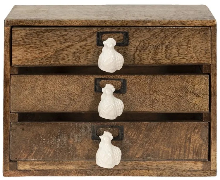 Organizator rustic cu 3 sertare, natur, din lemn, 29x14x22 cm