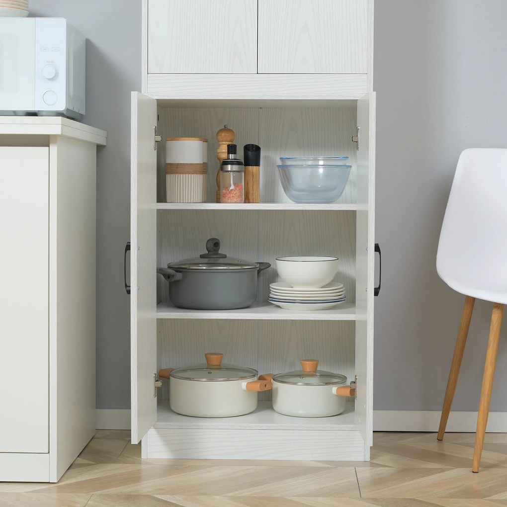 HOMCOM Dulap de bucătărie Mobilă auxiliară cu 4 uși și 5 rafturi deschise 60x36x168 cm Alb | Aosom Romania