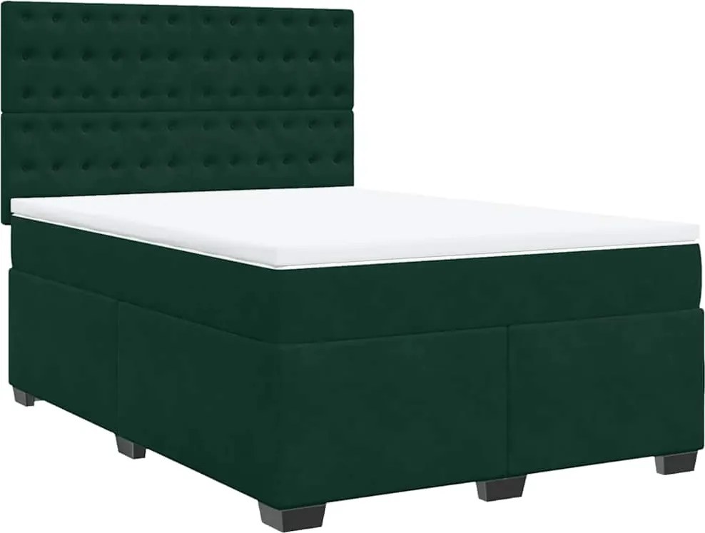vidaXL Pat box spring cu saltea, verde închis, 160x200 cm, catifea