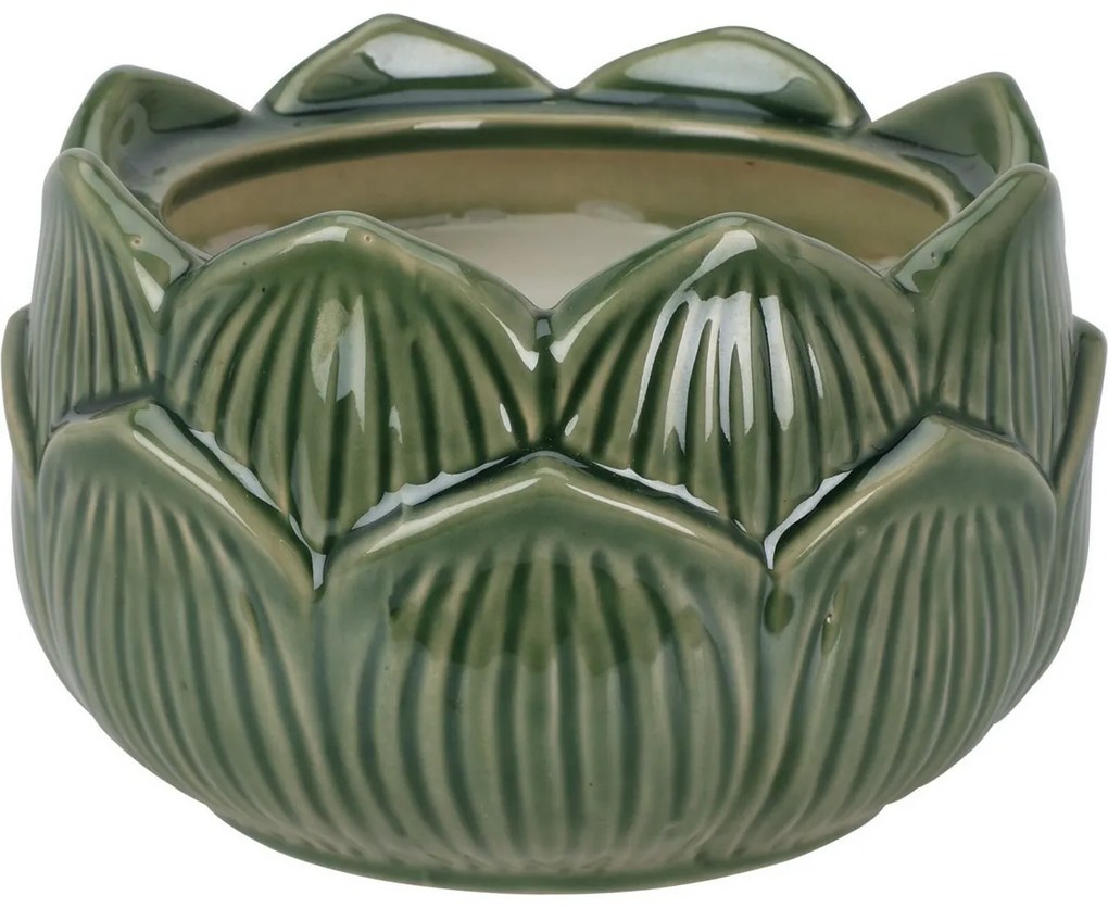 Lumânare în pahar floral din porțelan 12 x 7,8 cm, verde