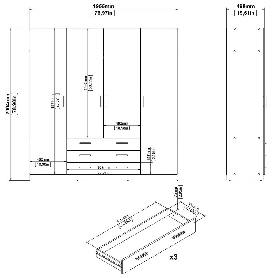 Șifonier alb 196x200 cm Sprint – Tvilum