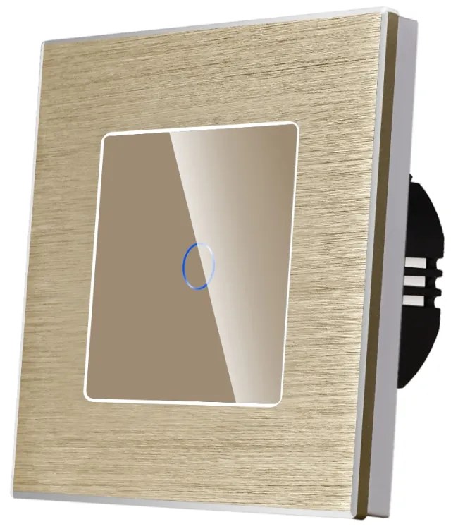 Intrerupator Simplu Cap Scara / Cruce cu Touch din Sticla si Rama de Aluminiu LUXION, RF433