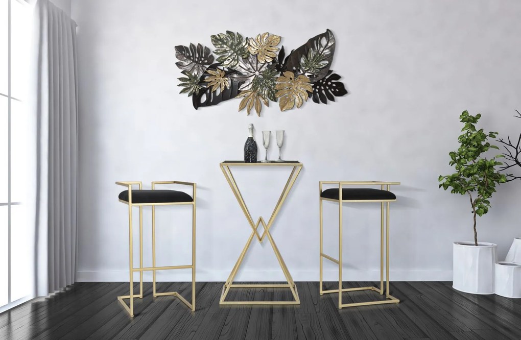 Scaun de bar Obix, fier MDF burete poliester, auriu negru, 42X42X81 cm