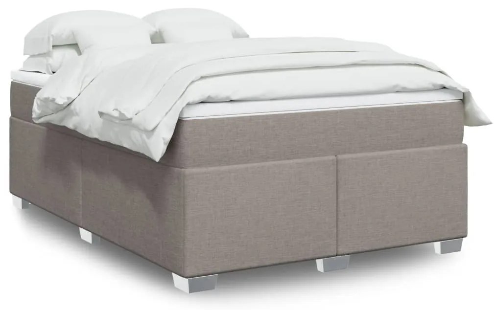 vidaXL Pat box spring cu saltea, gri taupe, 140x200 cm, textil