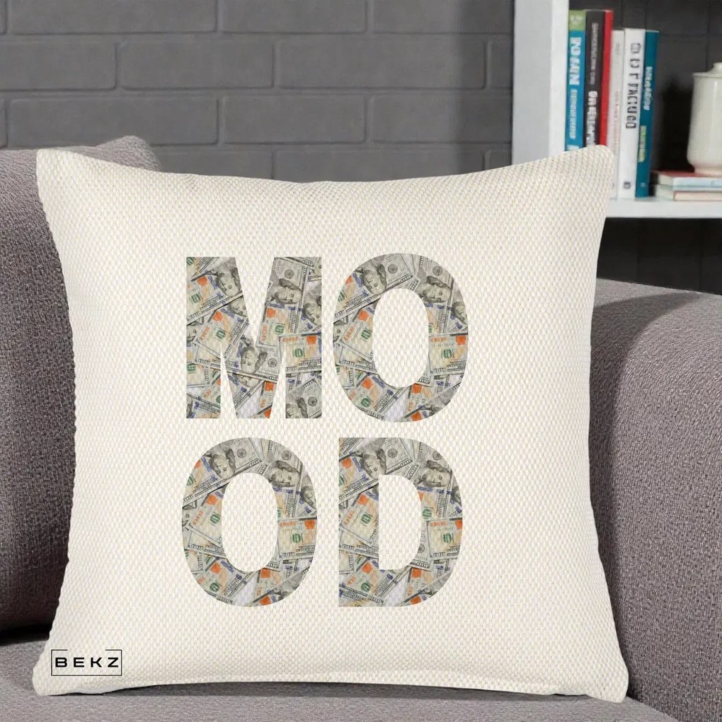 Perna Decorativa MOOD Money Grafic Urban, 40x40 cm, Crem Reliefat, Husa Detasabila, Perna Inclusa, BEKZ®