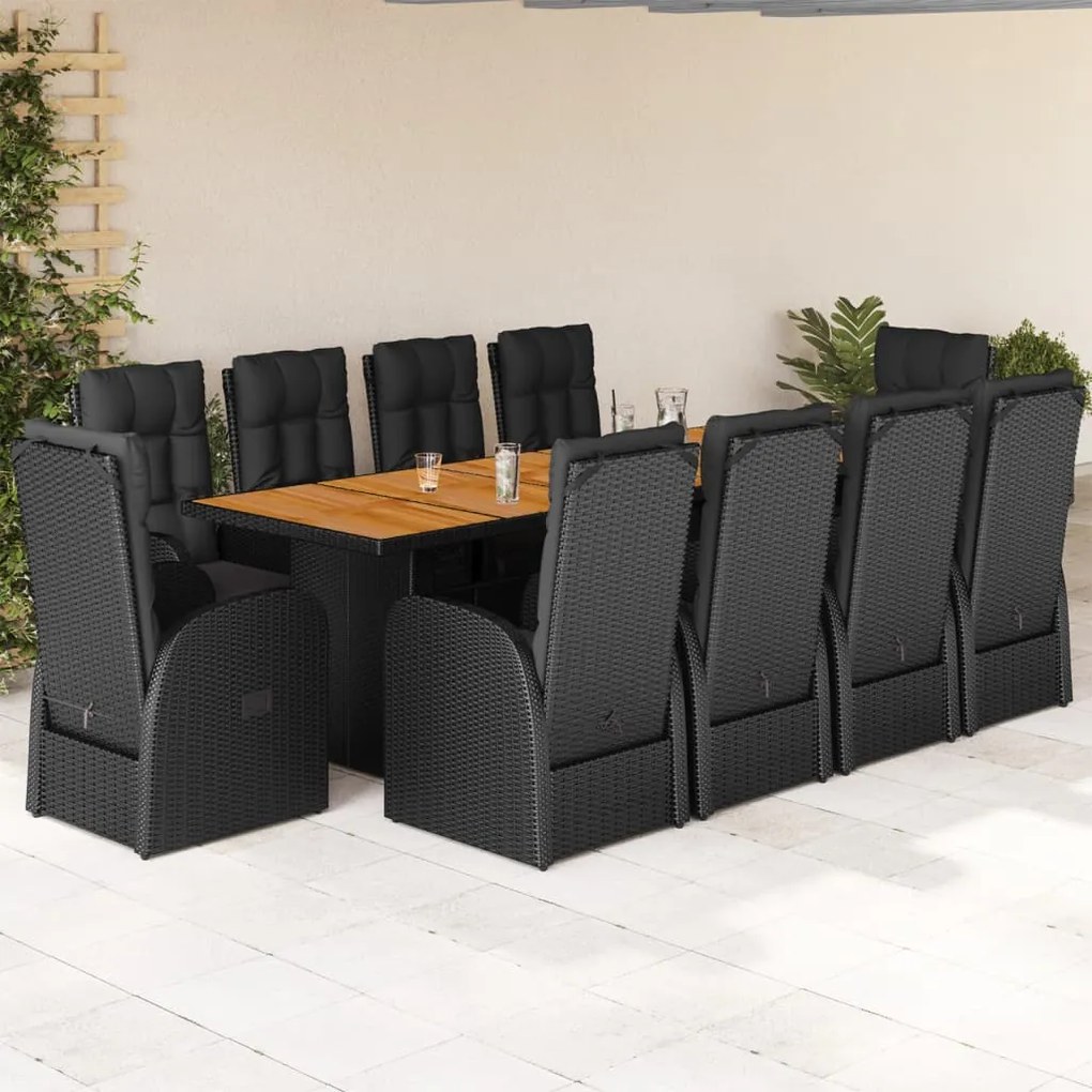 3277634 vidaXL Set mobilier de exterior cu perne, 11 piese, negru, poliratan