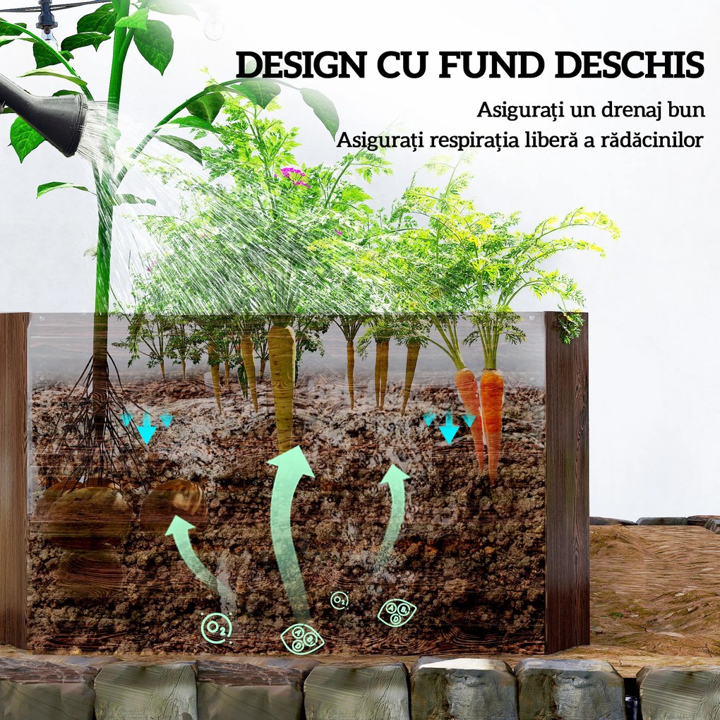 Outsunny Pat pentru Grădină Ridicat cu Fund Deschis și Bare de Suport, Ghiveci din Oțel Zincat pentru Flori și Legume, pentru Balcon sau Grădină, 180x90x57,5 cm, Maro Închis | Aosom Romania