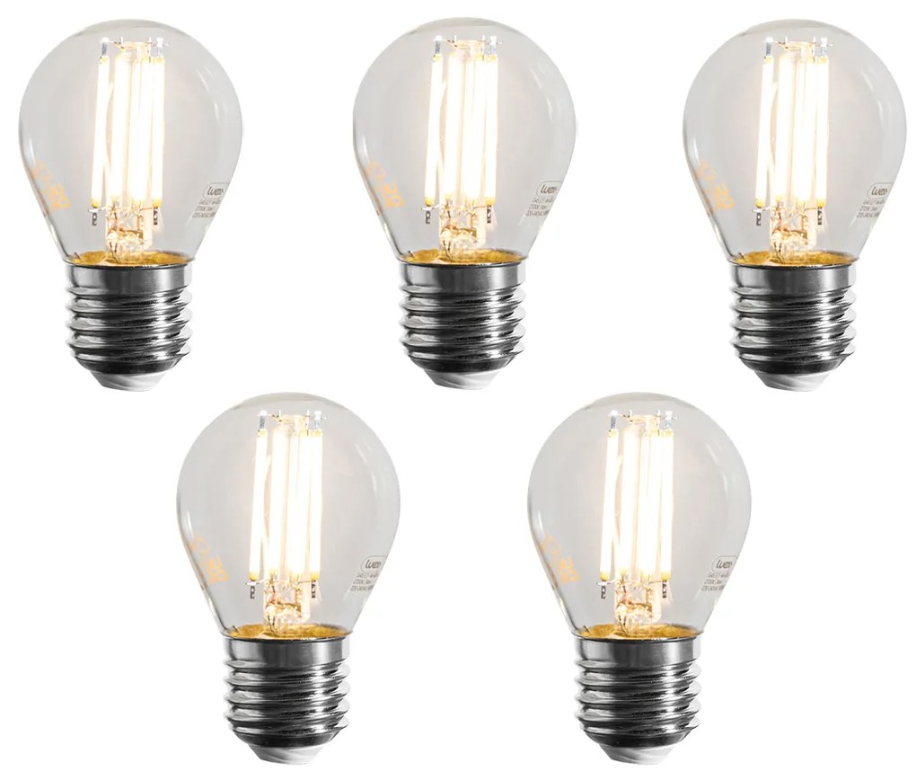 Set de 5 becuri cu filament LED E27, reglabile, G45, clare, 4W, 470 lm, 2700K