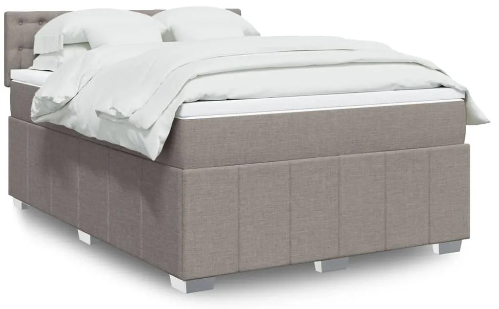 vidaXL Pat box spring cu saltea, gri taupe, 140x200 cm, textil