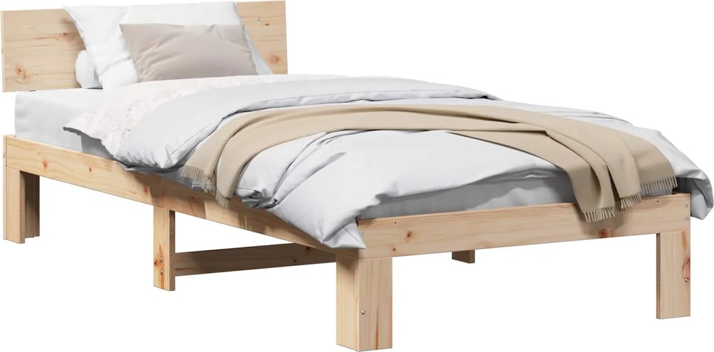 vidaXL Cadru de pat cu headboard natural 90 x 200 cm Lemn de pin masiv
