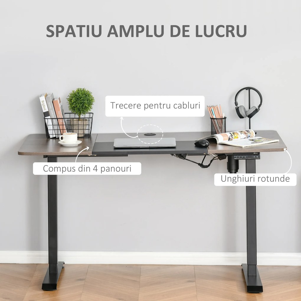 Vinsetto Birou Electric Reglabil pe 4 Înălțimi, Cadrul Negru cu Blat Teak, 140x70 cm, pentru Birou Acasă | Aosom Romania
