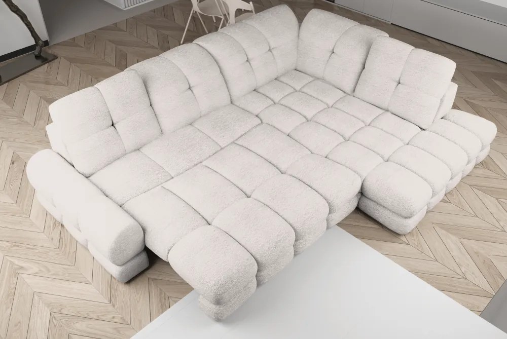 Set canapea extensibilă cu funcţie de extensie electrică, crem, pe dreapta, TOLLO L ROH