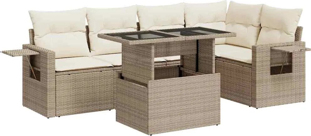 vidaXL Set canapele de grădină cu perne, 6 piese, bej, poliratan