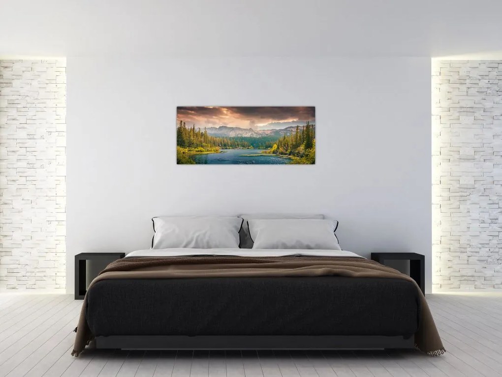 Tablou cu râu montan și munți (120x50 cm)