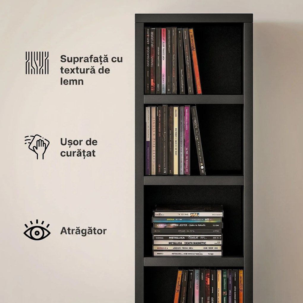 HOMCOM Dulap Suport Cd Da Perete Con 12 Polițe In Lemn 21x20x175cm Negru | Aosom Romania