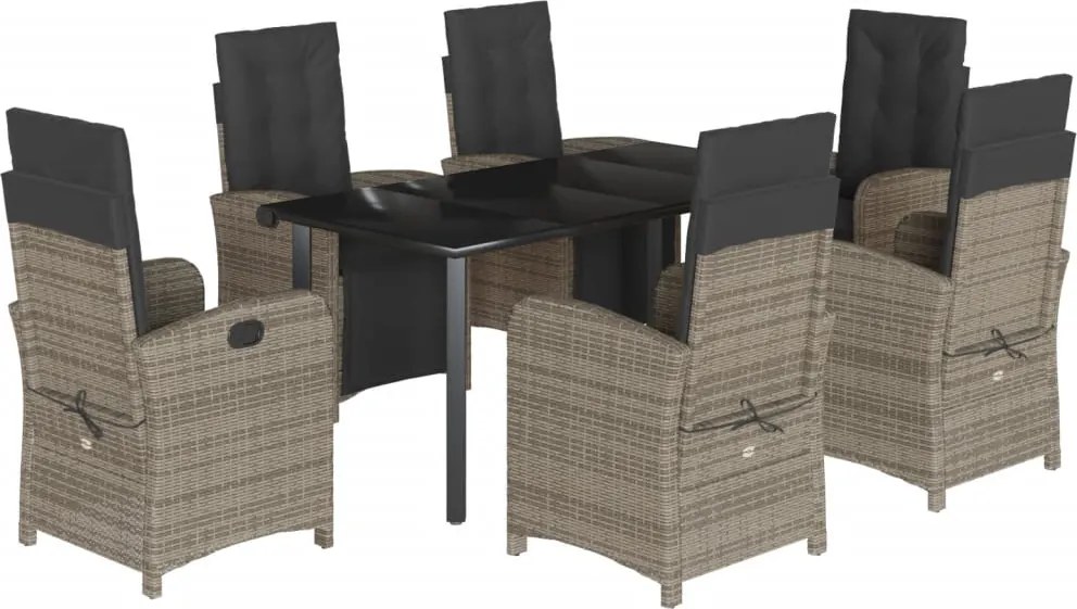 vidaXL Set mobilier de grădină cu perne, 7 piese, gri, poliratan