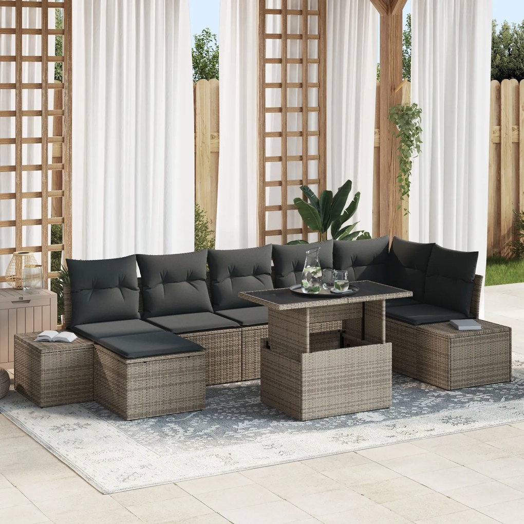 vidaXL Set de Canapea de Grădină cu 8 Piese și Perne Gri din Rattan Poly