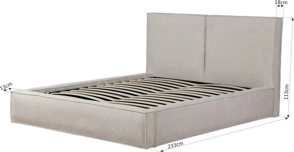 Pat tapitat Austin, 160x200 cm, somiera rabatabila, spatiu depozitare, bej