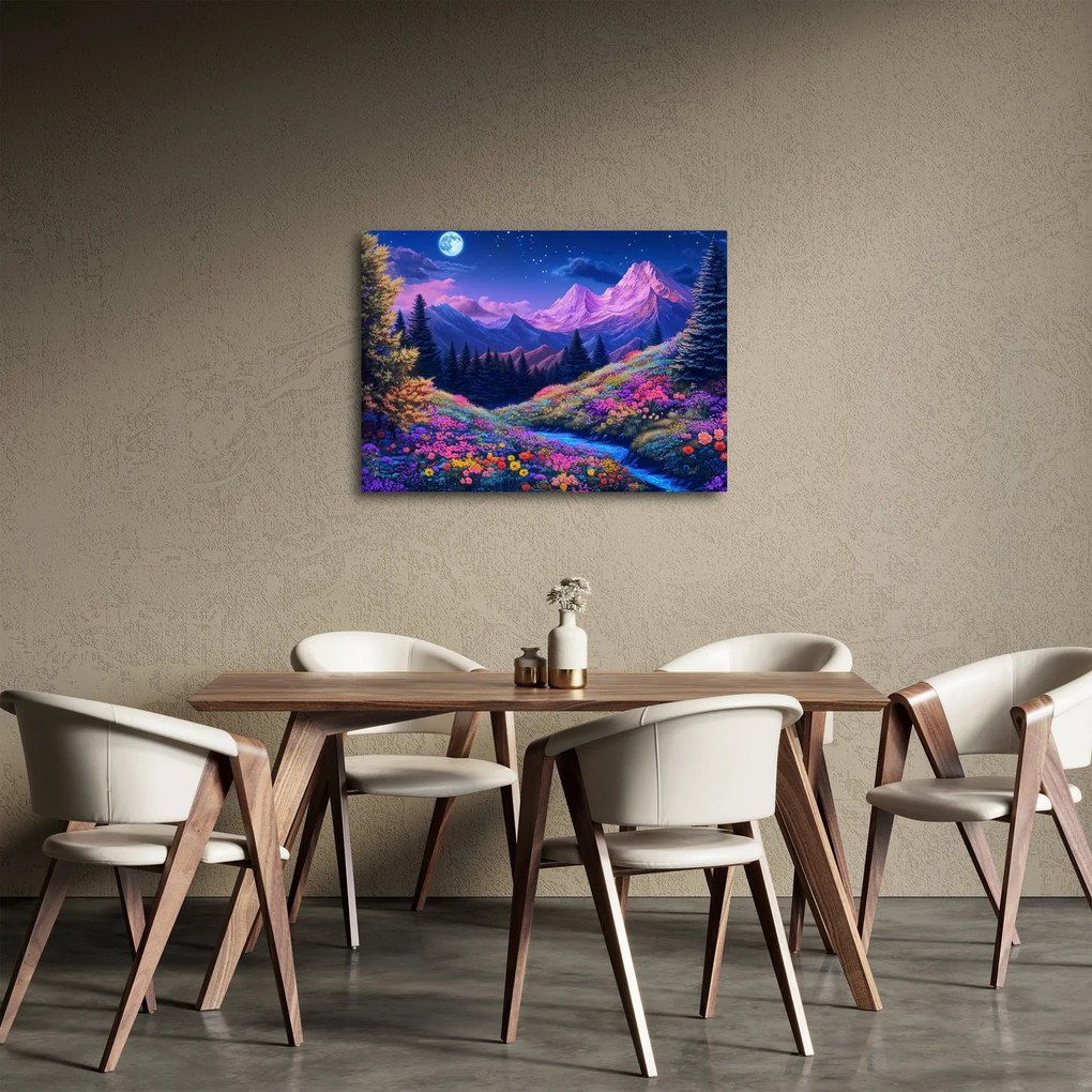 Tablou - Peisaj violet la lună plină (70x50 cm)