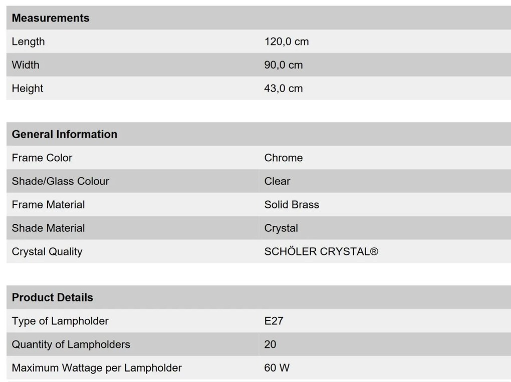 Lustra XXL aplicata cristal Schöler design de lux Sheraton 120x90cm, chrome