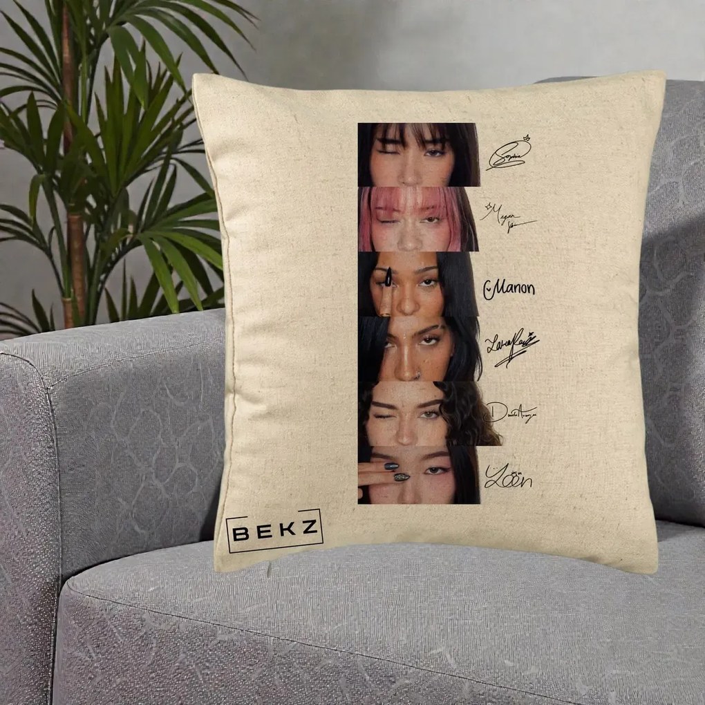 Perna Personalizata K-pop KATSEYE Semnaturi fara Foto, 40x40 cm, Bej, Husa Detasabila, Perna Inclusa, BEKZ®