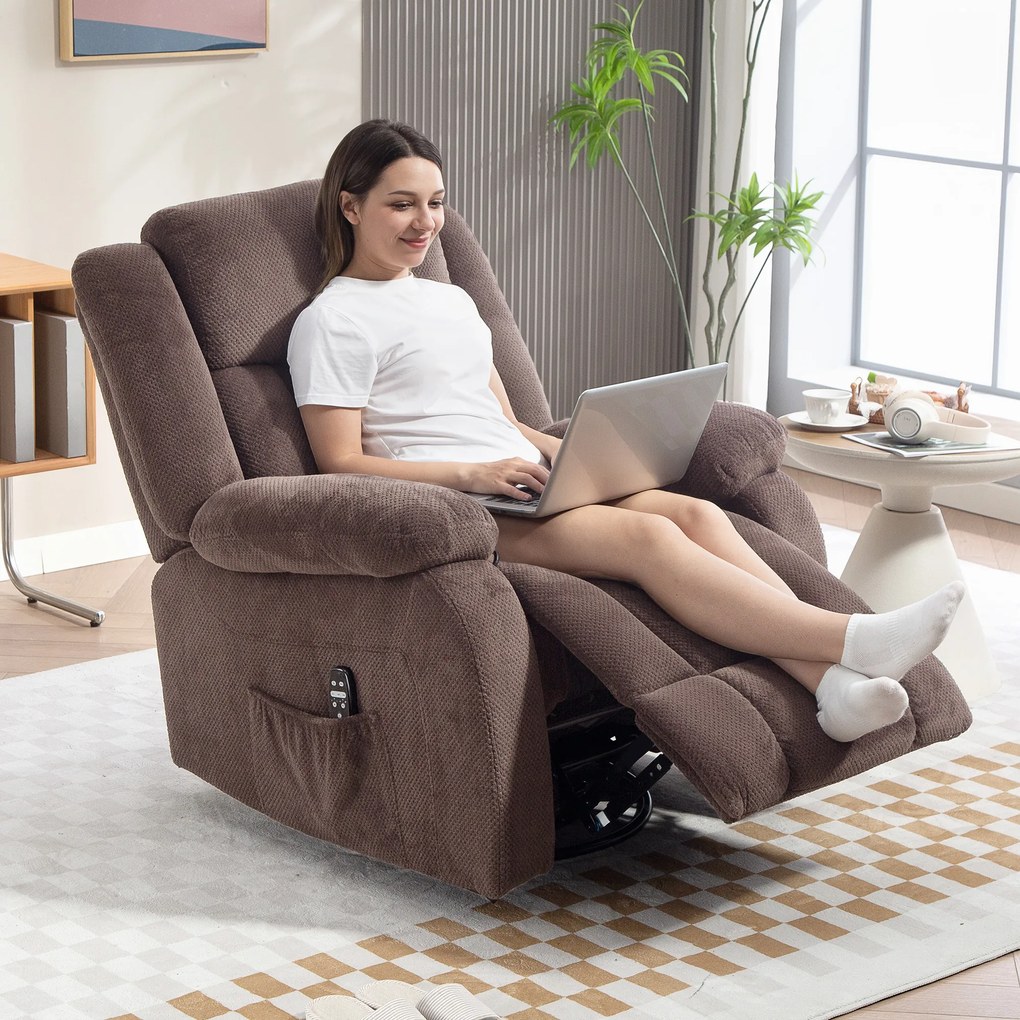 HOMCOM Fotoliu de masaj, 8 puncte de vibrație, 5 moduri, încălzire lombară, reglabil, rotativ, fotoliu tapițat, Maro | Aosom Romania