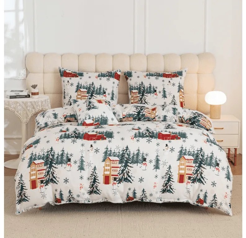 Lenjerie de pat din microfibra SNOWY HOUSES alb Dimensiune lenjerie de pat: 2 buc 70 x 90 cm | 200 x 220 cm