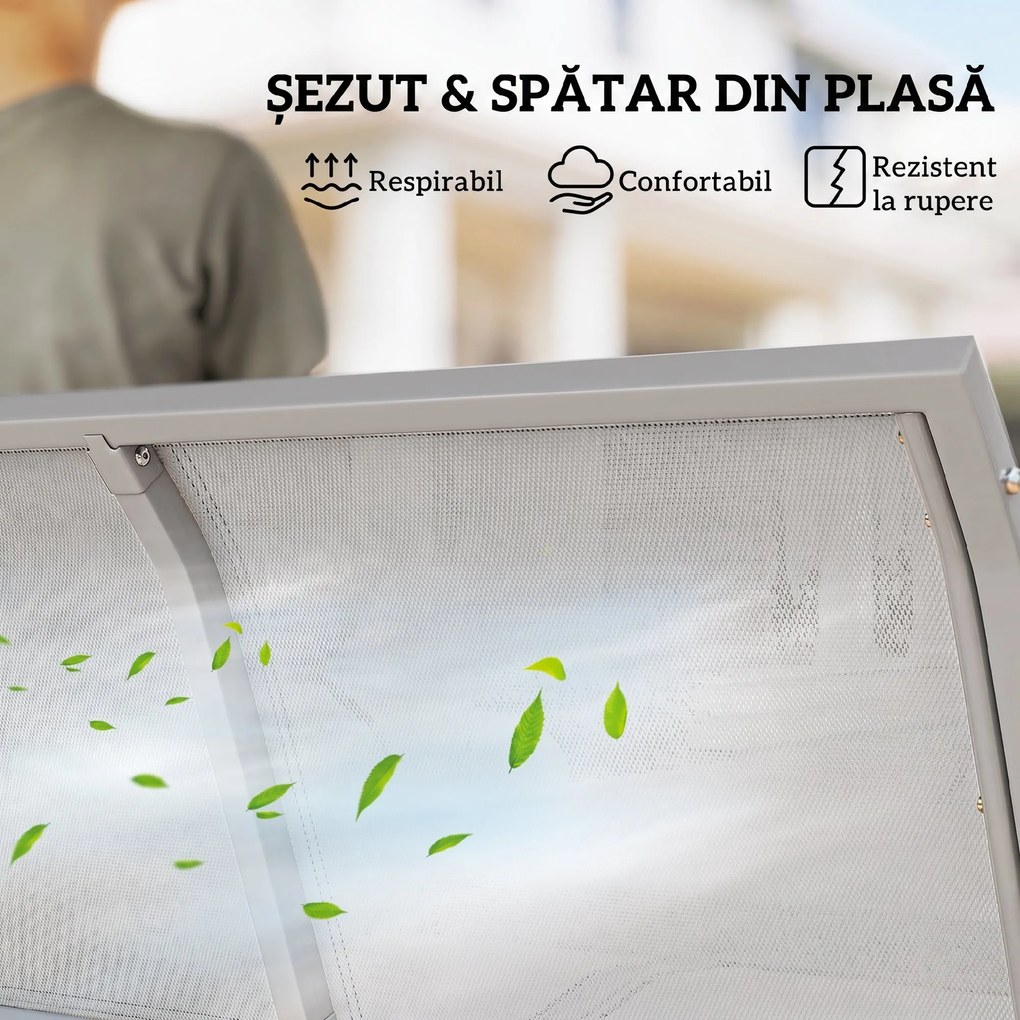 Balansoar de grădină 3 locuri Hollywoodschaukel cu acoperiș din metal gri+argintiu 170 x 110 x 153 cm | Aosom Romania