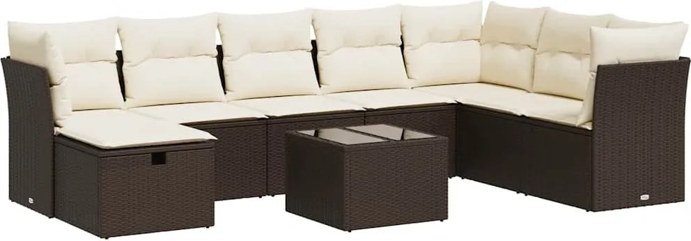 vidaXL Set canapele de grădină cu perne, 9 piese, maro, poliratan