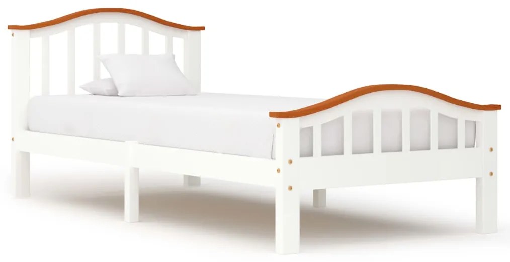 283340 vidaXL Cadru de pat, alb și stejar, 90 x 200 cm, lemn masiv de pin