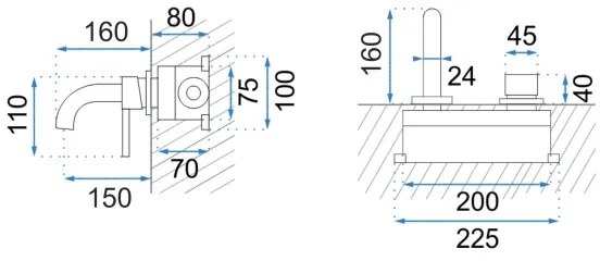 BAT-B0969 - Baterie încastrată pentru lavoar LUNGO, negru mat