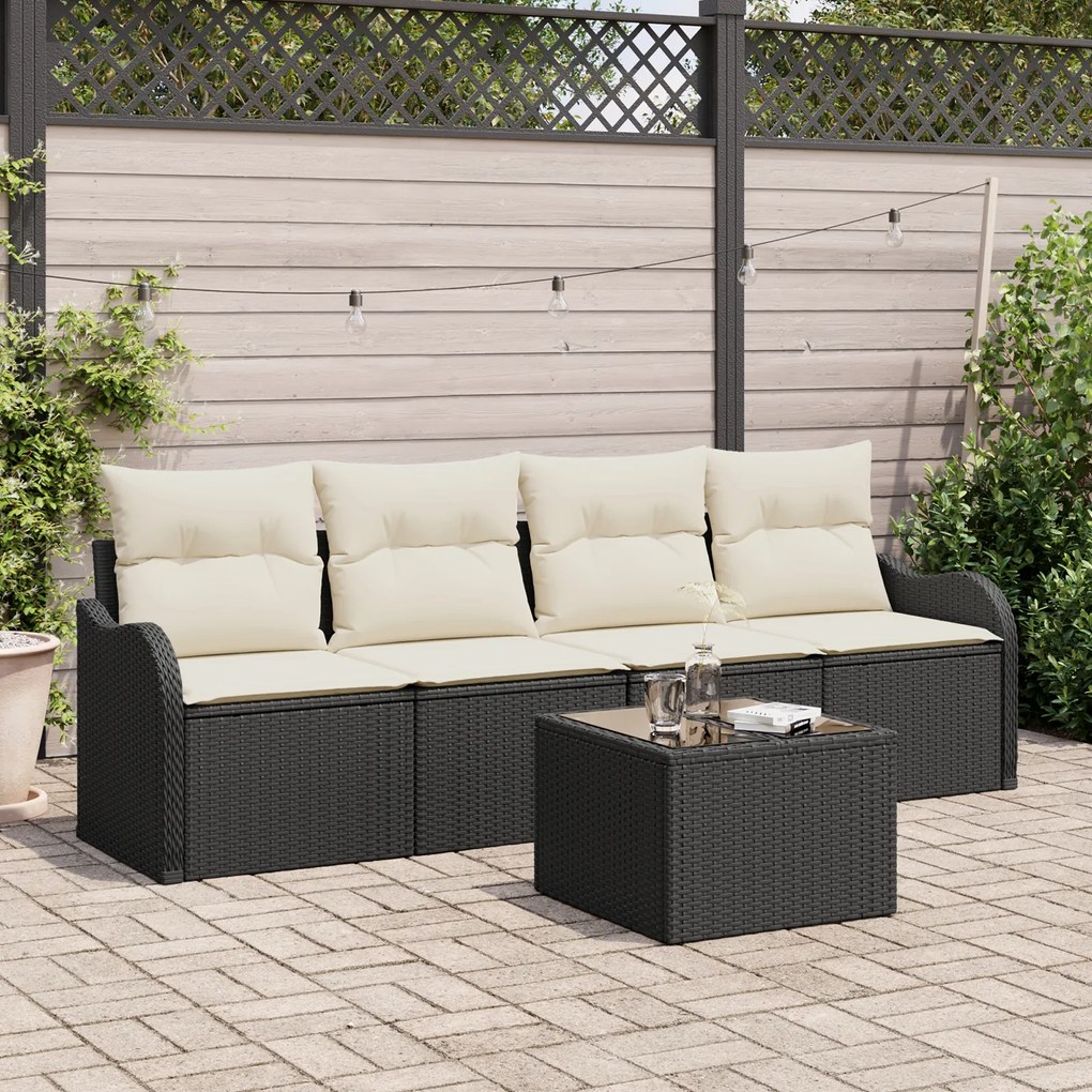 vidaXL Set de canapele pentru grădină 5 pcs Negru Rattan poli