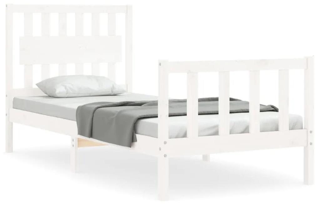 3192412 vidaXL Cadru de pat cu tăblie, alb, 90x200 cm, lemn masiv