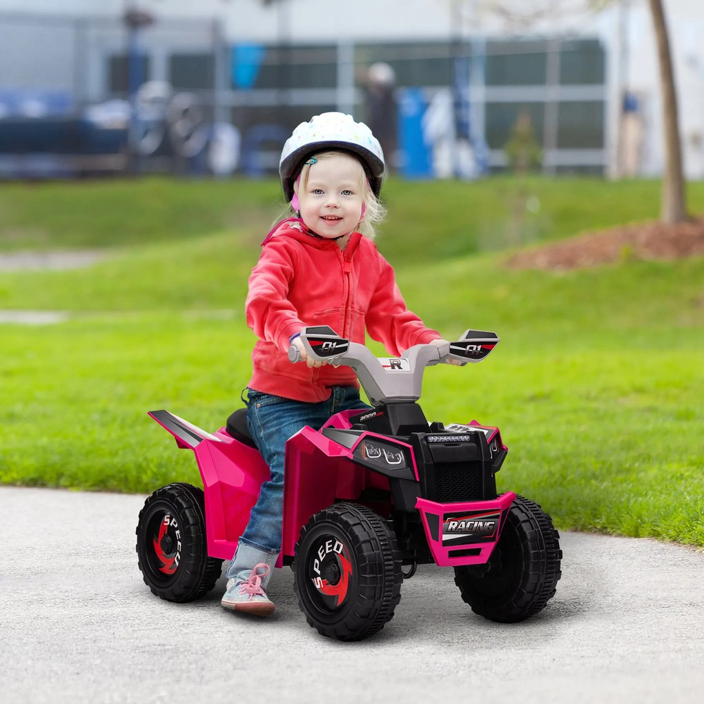 HOMCOM Quad electric pentru copii vehicul cu baterie 6V cu mers înainte și înapoi 70L x 41,5l x 48,5H cm Roz | Aosom Romania
