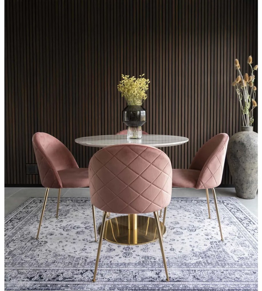 Scaun Geneve Dining, catifea, roz, picioare cu efect de alamă