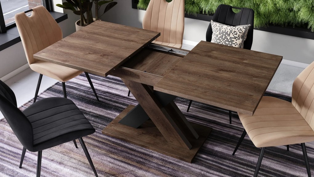 Mazzoni KARO Stejar Maro/Negru Mat – MASĂ/MĂSUȚĂ DE CAFEA MODERNĂ CU BLAT EXTENSIBIL până la 180 cm
