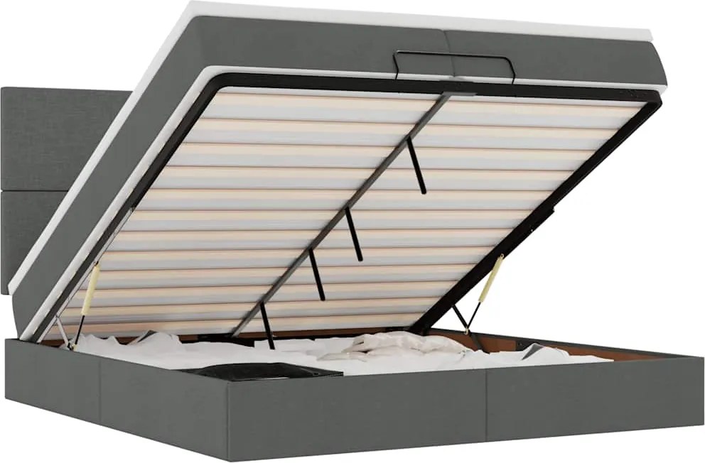 vidaXL Cadru de pat otoman cu saltele țesătură gri închis 200x200cm