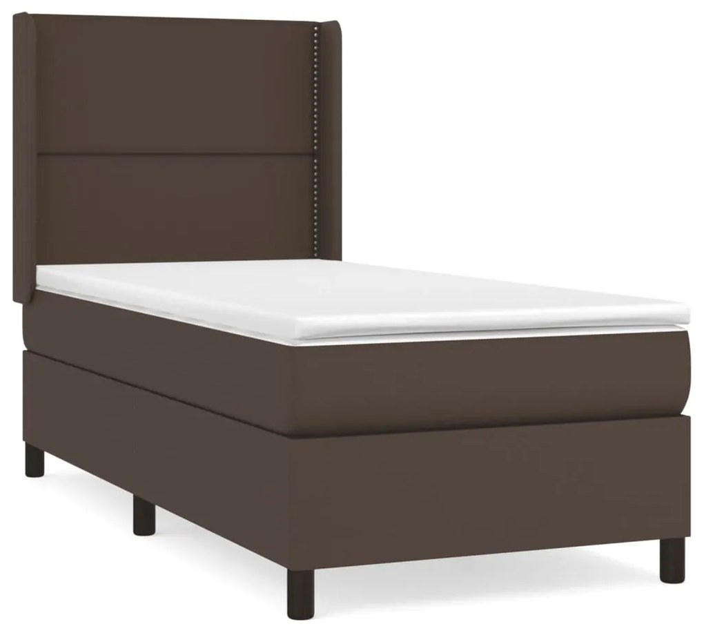 3132420 vidaXL Pat box spring cu saltea, maro, 90x200 cm, piele ecologică