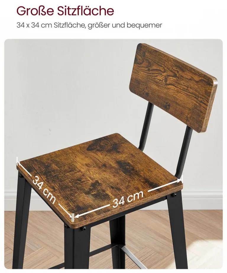 Set 2 scaune bar maro din PAL melaminat si metal, 34x34x102,2 cm Vasagle