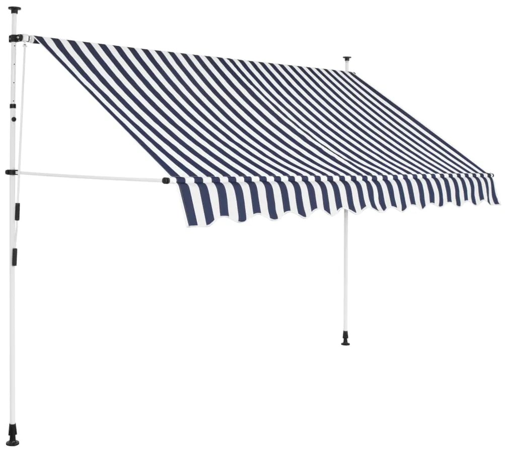 vidaXL Copertină retractabilă manual, dungi albastru și alb, 250 cm